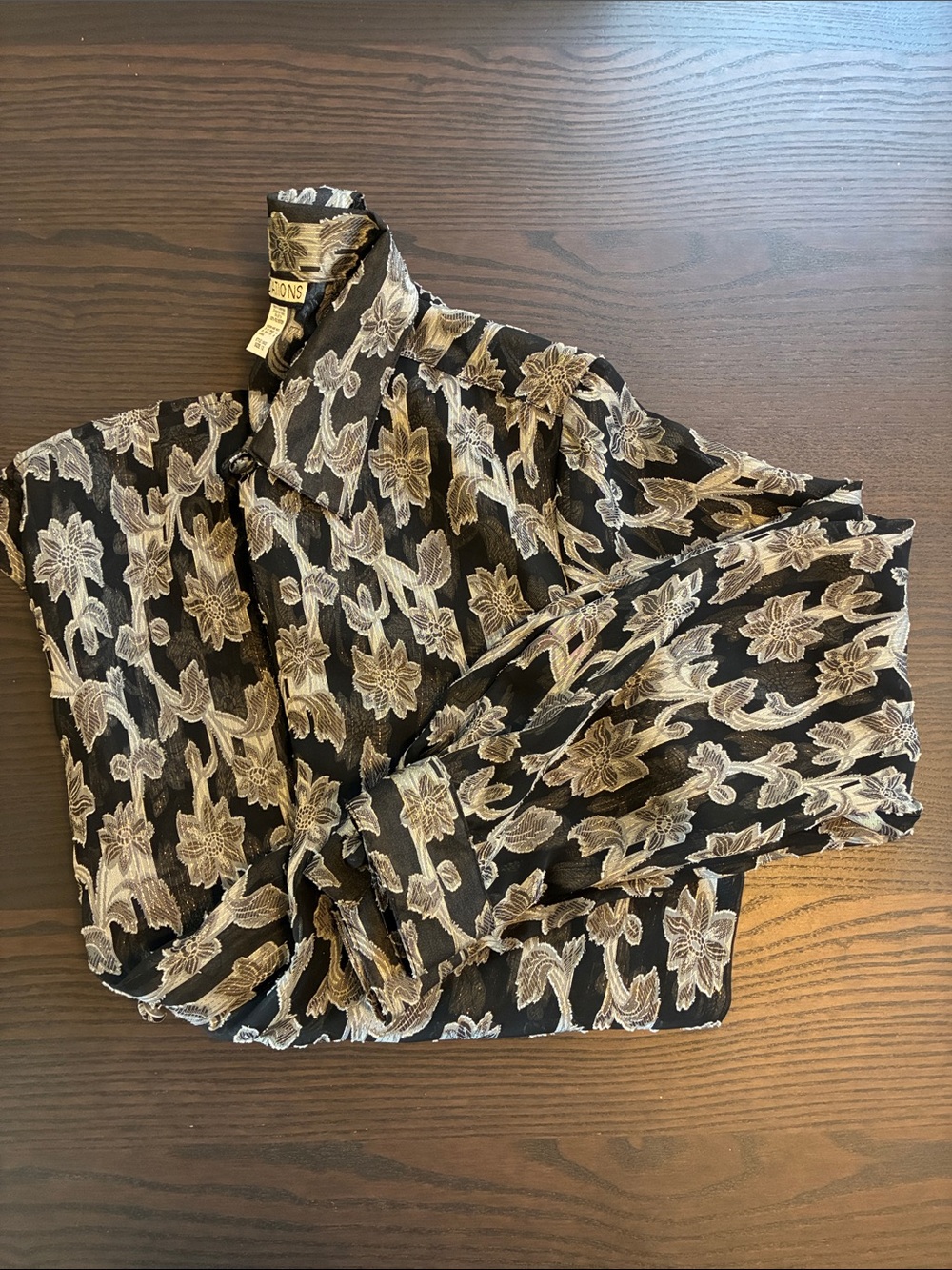 Vintage Notations Black Shirt with Gold Stripes& Beige Floral Pattern - Picture 5 of 8